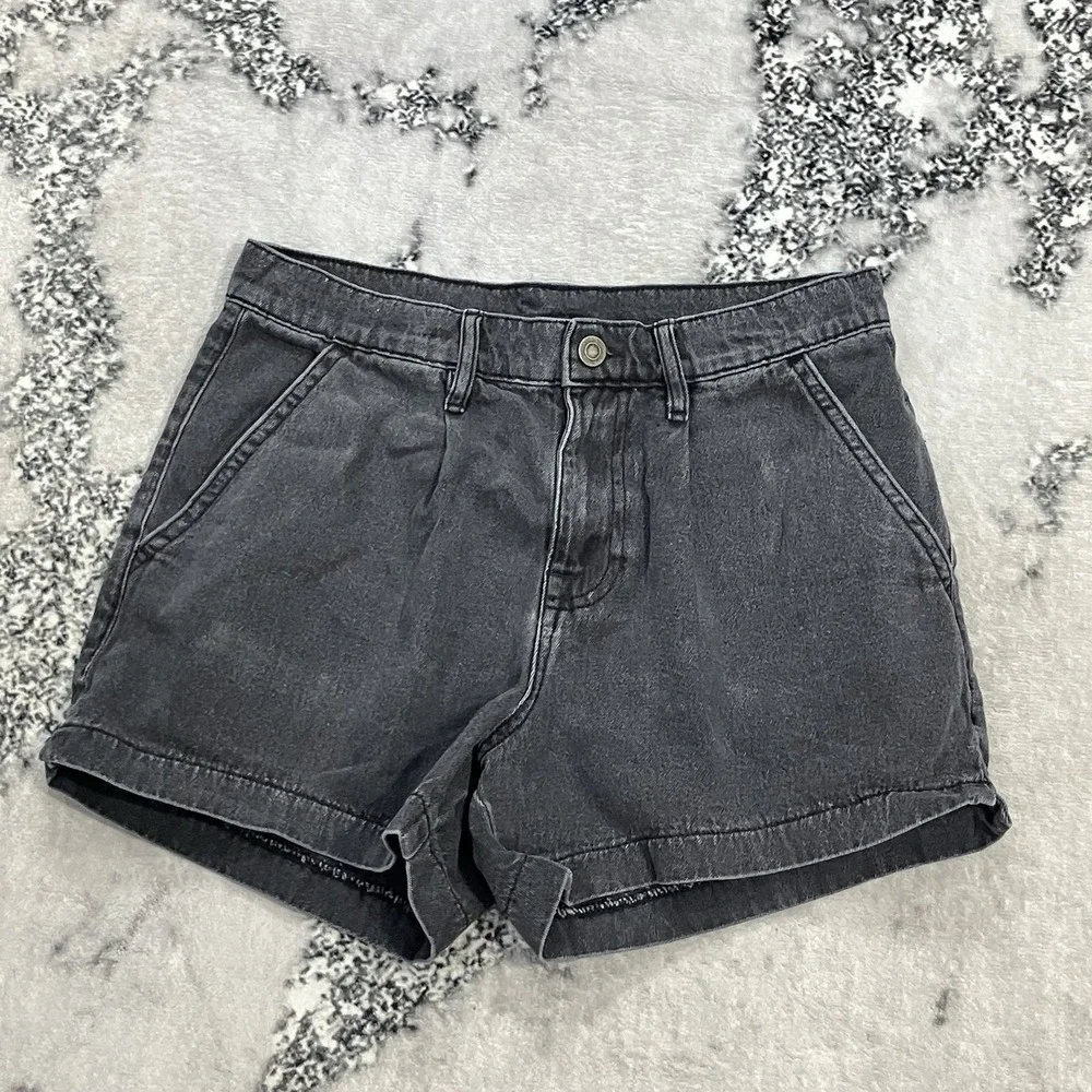 ASOS Design Womens Black Denim Shorts Size 32 High Rise Rolled Cuff Casual